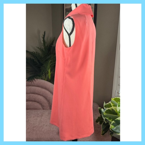 Sleeveless Coral Pink Shift Dress Mock Turtleneck Mod Style - Picture 7 of 12